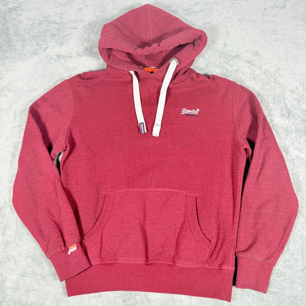 Superdry Mens Medium Hoodie Burgundy Orange Label Pullover